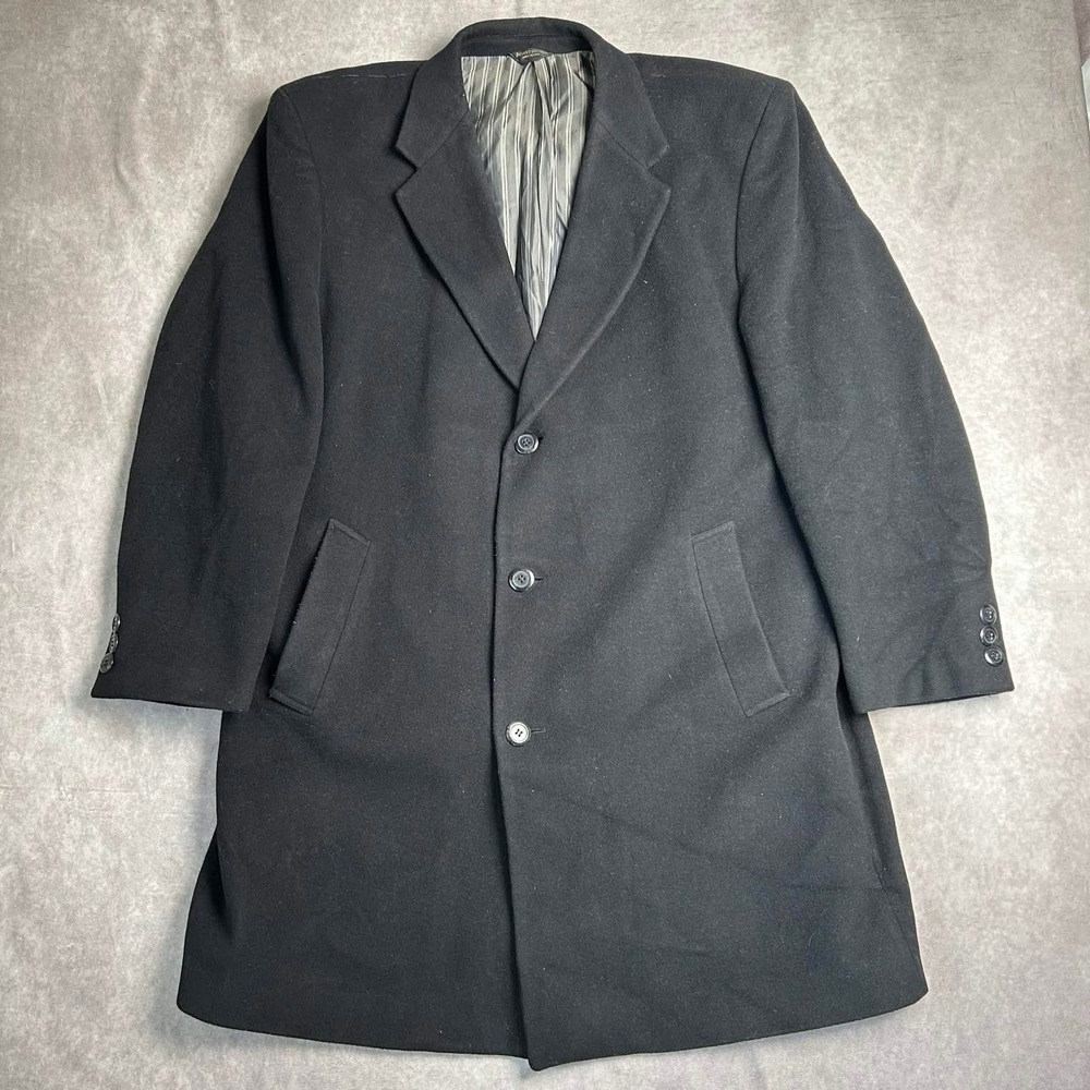 Montefino Uomo Mens Black Cashmere Blend Overcoat 46R Long Tailored Dress Coat